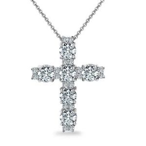 ICZ Stonez Sterling Silver Round Cross Necklace Created with AAA Zirconia
